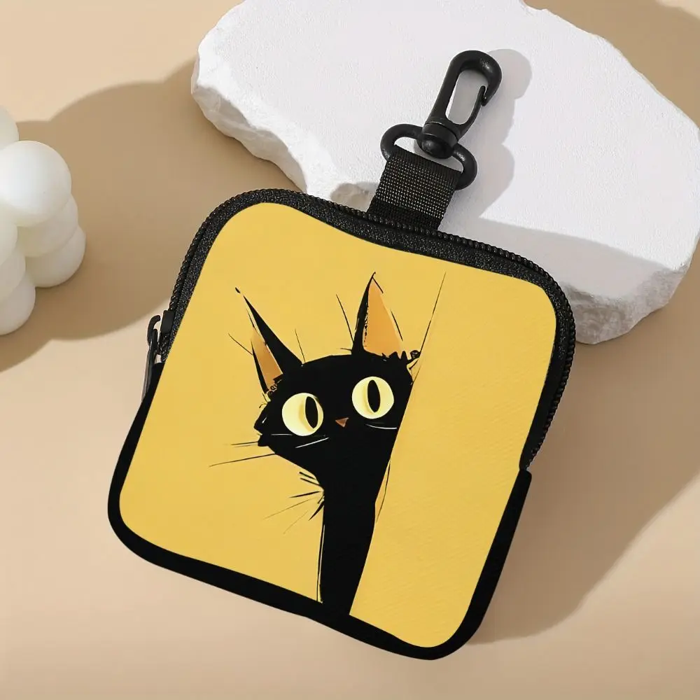 Trendy Mini Cat Coin Purse Water-resistant Lightweight Zipper Storage Bag Portable PVC Earphone Bag Friends Gift