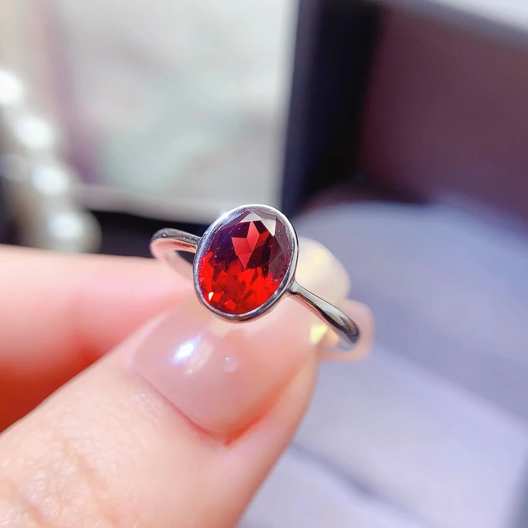 Pure 925 Silver Garnet Ring for Daily Wear 6mm*8mm 1ct Natural Garnet Jewelry 18K Gold Plated Gemstone Ring for Office Women