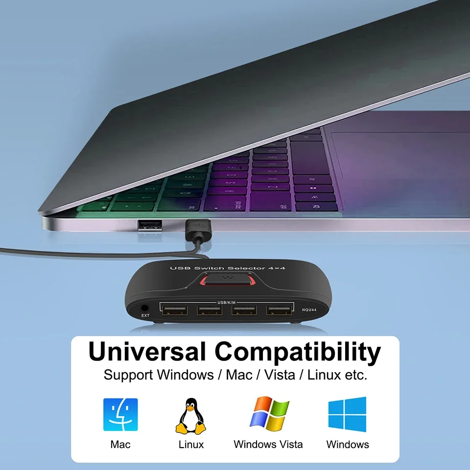USB KVM Switch USB 2.0 Switcher KVM Switch for Windows10 PC laptops Keyboard Mouse Printer 4 PCs Sharing 4 Devices USB Switch