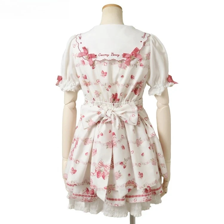 ฤดูร้อนของญี่ปุ่น Sweet Mine Series เอวสูงพิมพ์โบว์ฟองแขนสั้นชุดและกระโปรงด้านล่างชุดสองชิ้น