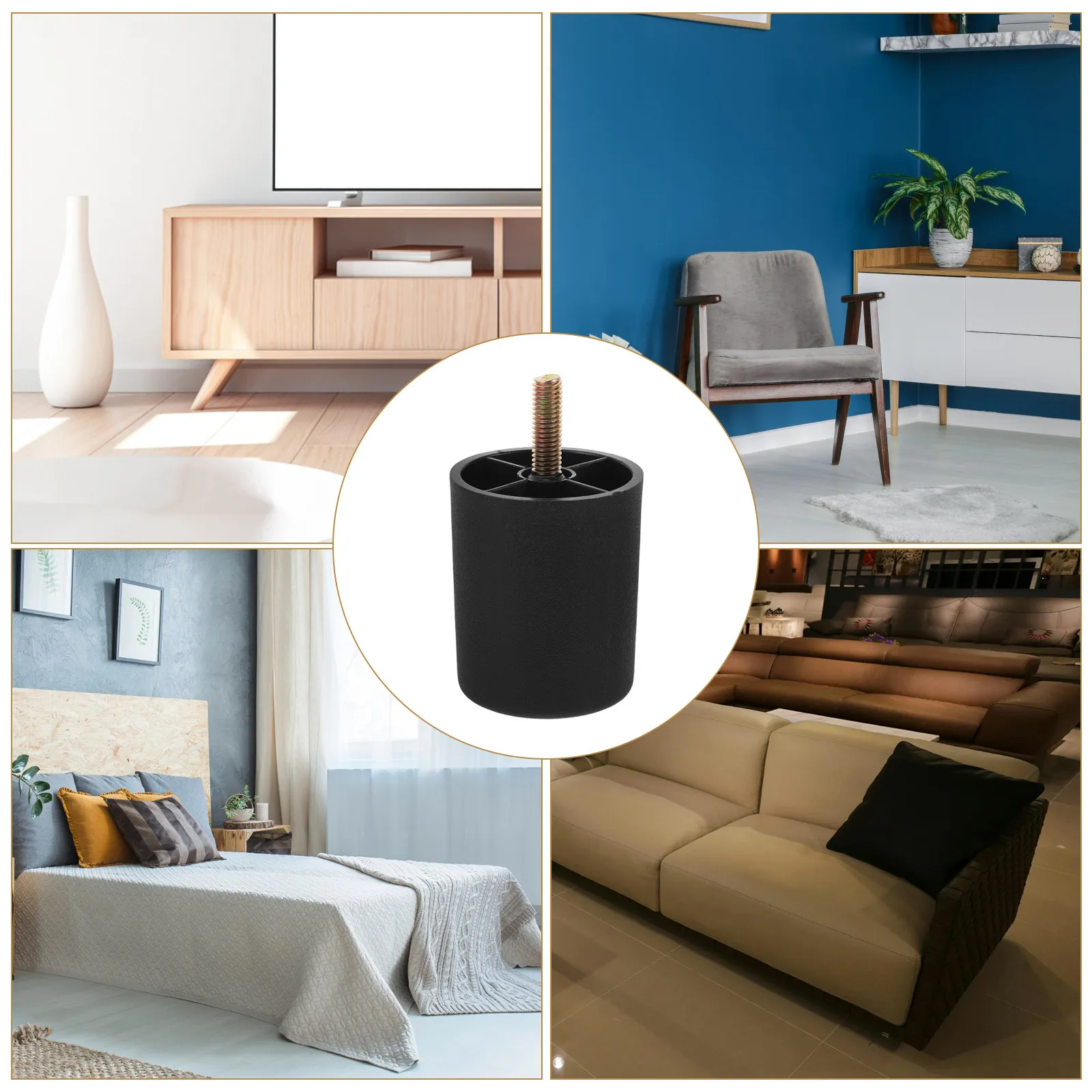 4Pcs Round Plastic Furniture Feet for Sofa Chair Table Cabinet Heavy Duty Stable Support Noise Reduction Scratch Protection Easy
