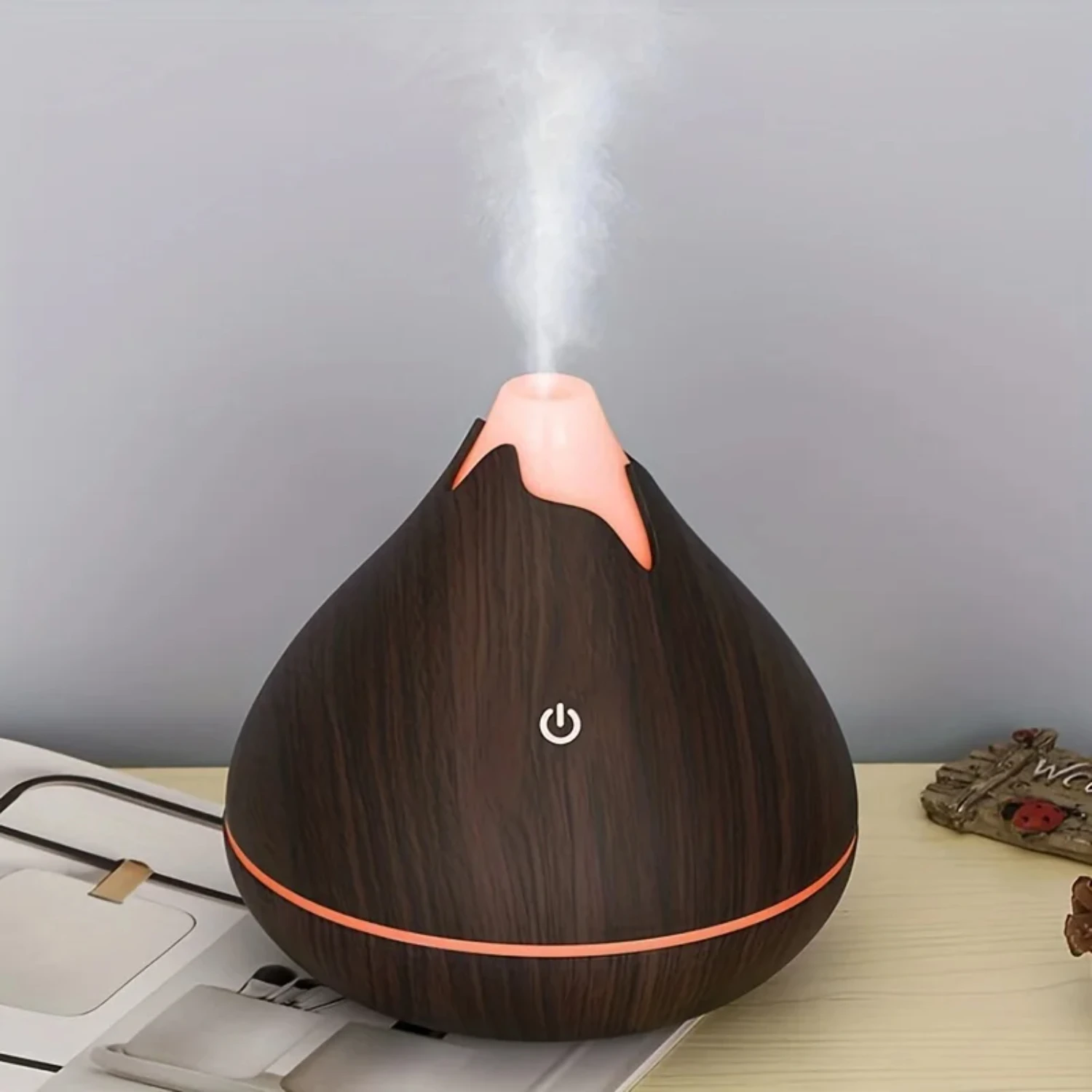 Difusor de aceite esencial de niebla en aerosol de grano de madera con USB - Mini humidificador de aire portátil de 350 ml