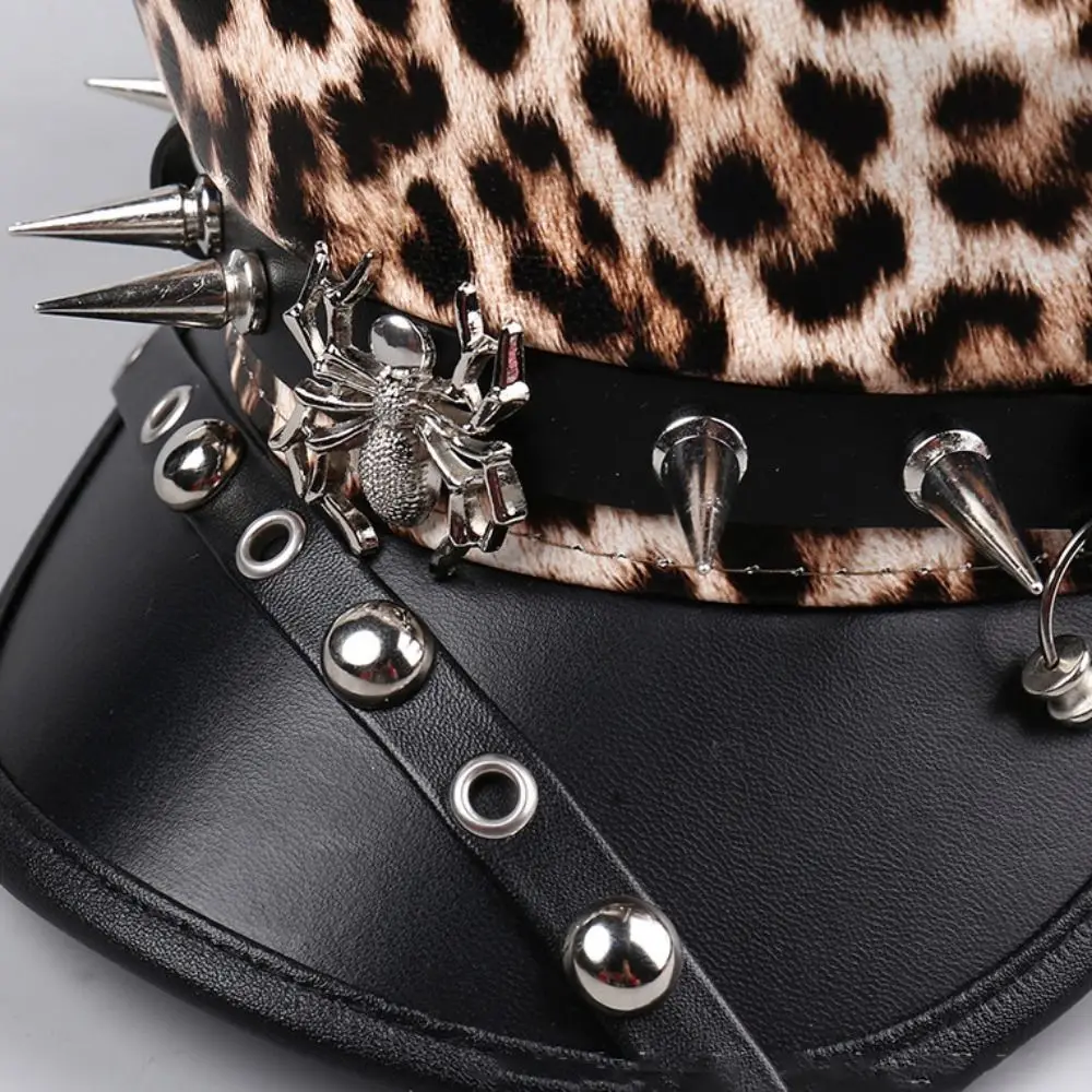 خمر الهيب هوب برشام ليوبارد قبعة Harajuku الشرير Y2k قبعة بيريه أسود فضي قبعة مسطحة للنساء #5