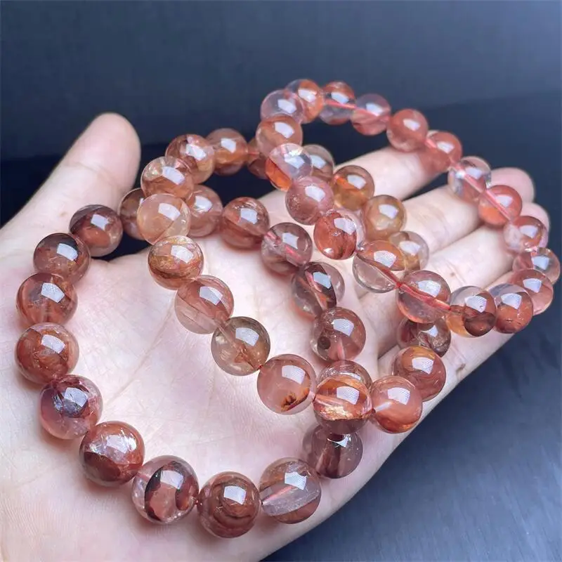 10MM Natural Red Fire Quartz Hematoid Bracelet Quartz Crystal Yoga Reiki Healing Stretch Bangles Female 1PCS