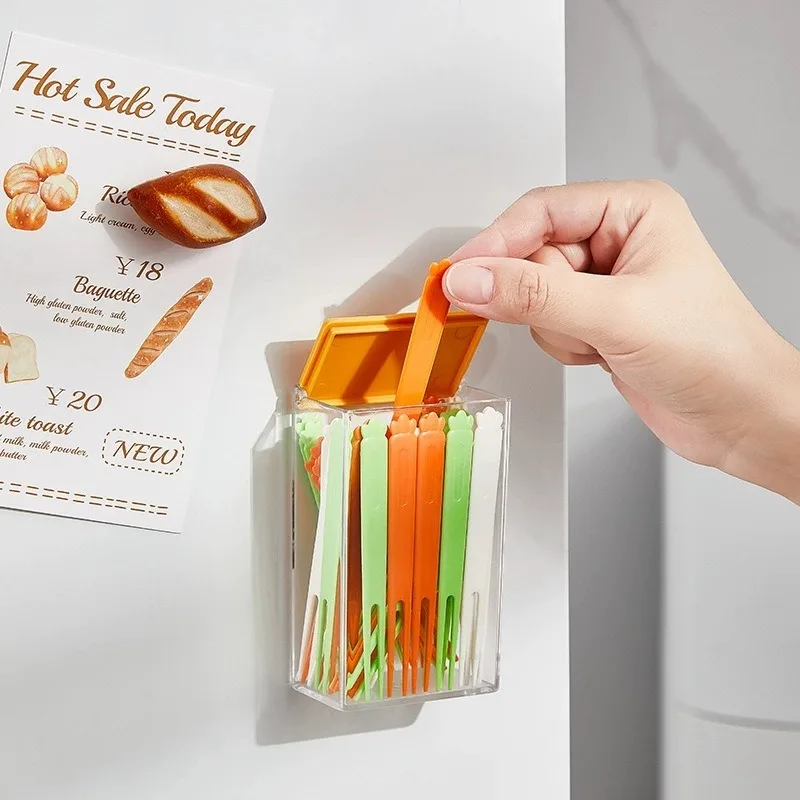 Refrigerator Magnetic Absorption Box, Transparent Fruit Fork Storage Box, Cotton Swab Flip Cover Organizing Box
