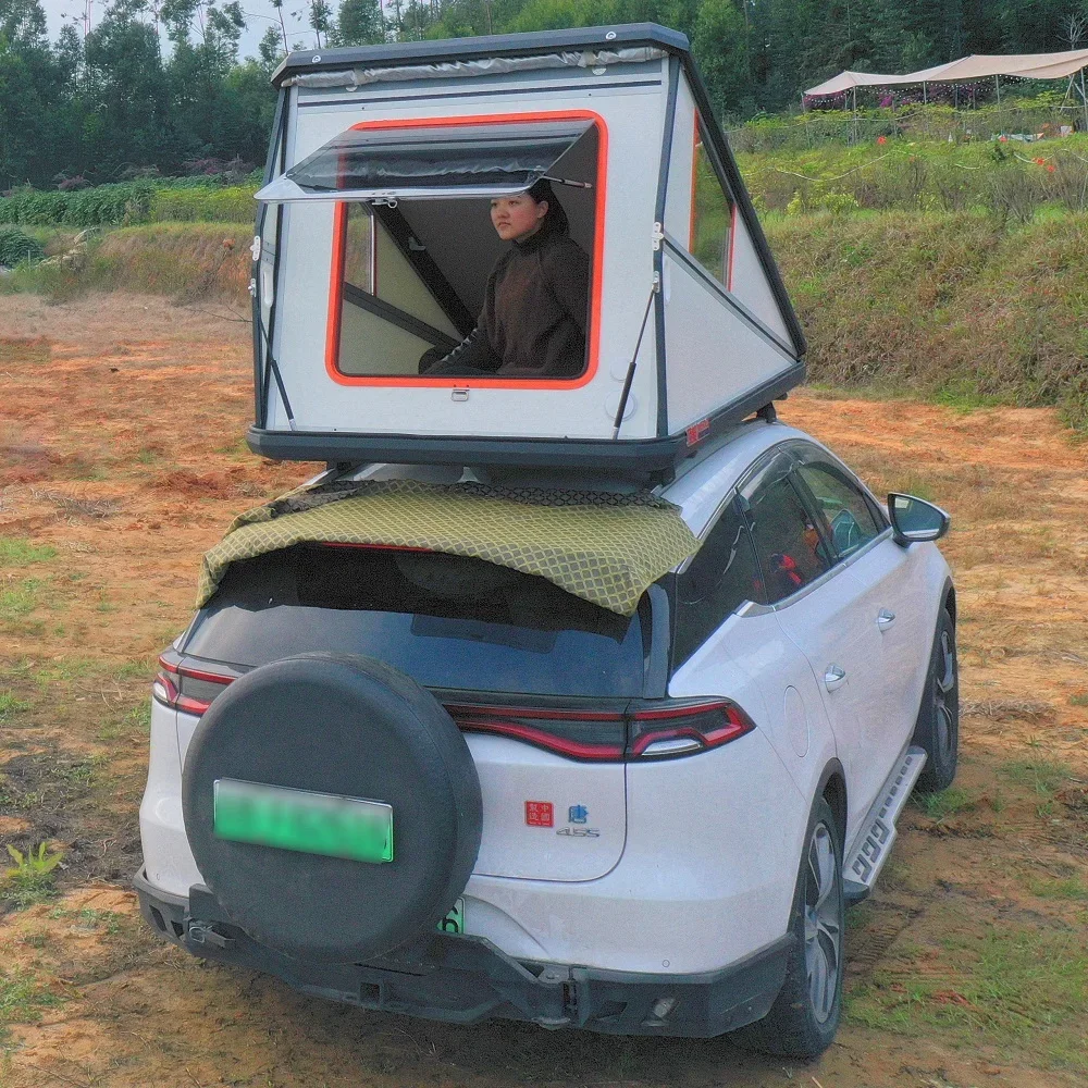 Remolque de Camper pequeño, carcasa dura impermeable personalizada, tienda de techo de coche de aleación de aluminio, tiendas de techo plegables emergentes