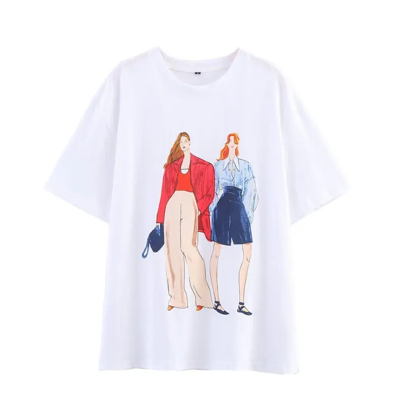 

Summer 2025 Women's Cotton Casual round Ne ort Sve T-irt Print Design Comfortable Breathable Faionable Ladies Top