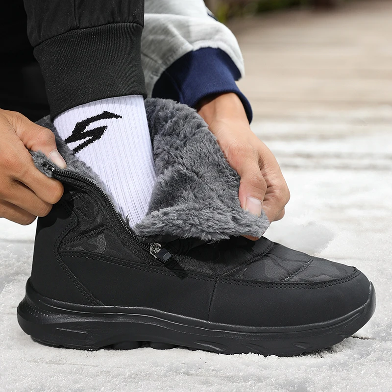 

Men's Snow Boots Large Size 47 Winter With Fur Thickened Warm Cotton Shoes Outdoor Hiking Boots Leisure Style Casual Sneakers