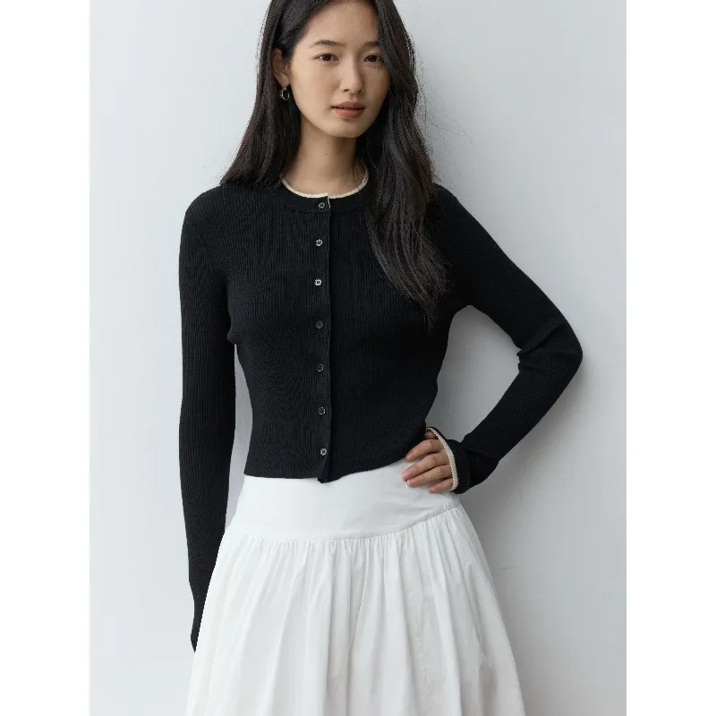 Girl's prayer ~ 18-needle German BY ultra-fine full wool fake two pieces slim short knit cardigan
