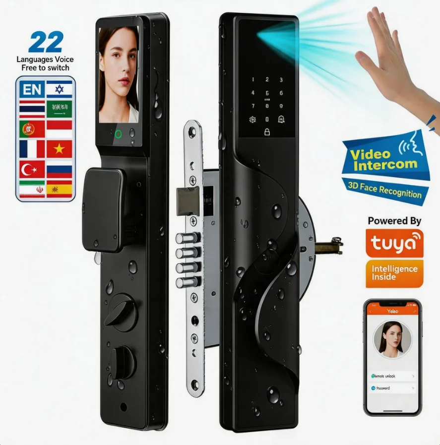 3d Face Recognition Electronic Lock Tuya Smart Wifi Video Audio Intercom Camera Active Monitor 22 Languages Smart Door Lock