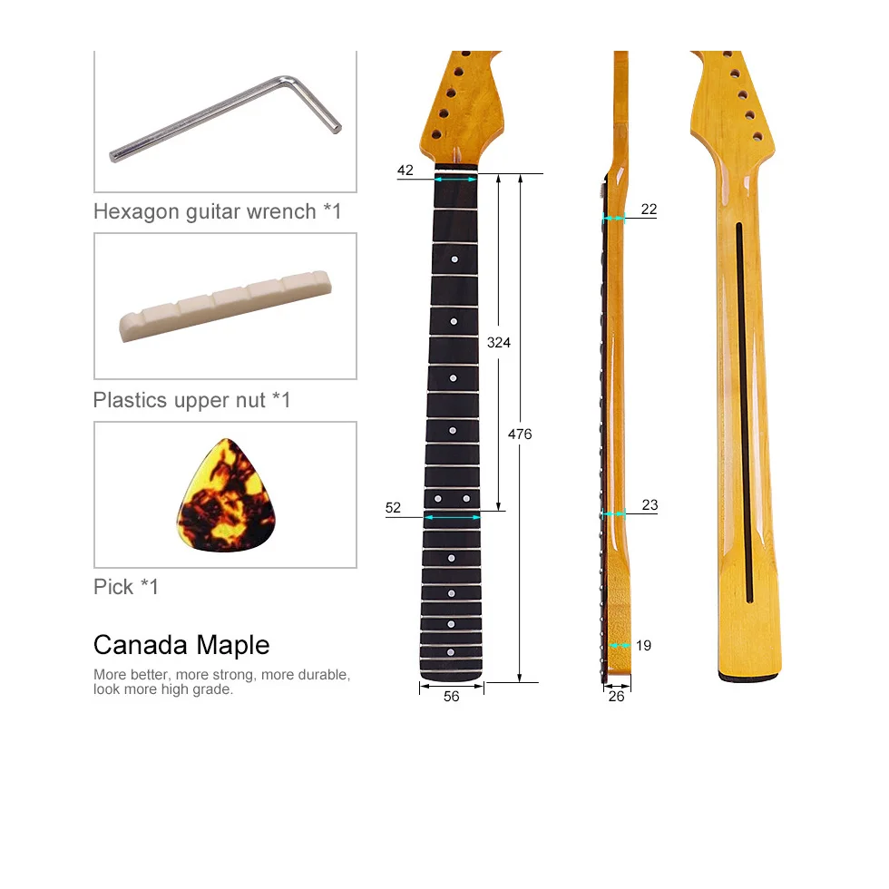 ST6 String 22 Canadian Maple Bright Yellow Strap Back Medium Line Width 5.6CM Electric Guitar DIY Accessories # 37