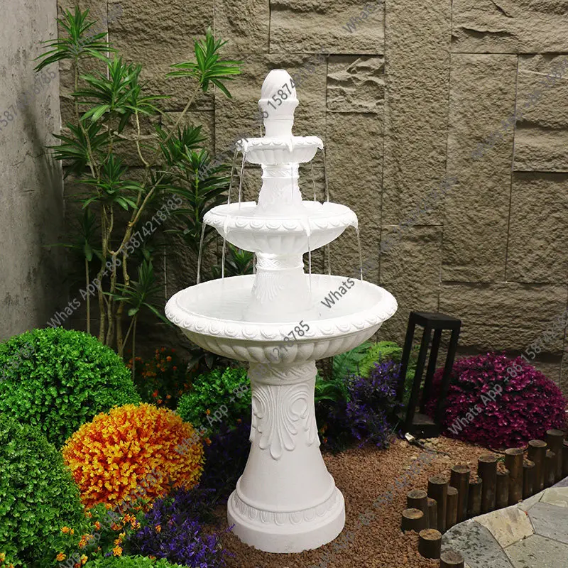 European garden three-layer water table ornament, courtyard fish pond fountain landscape, balcony landscaping circulation water