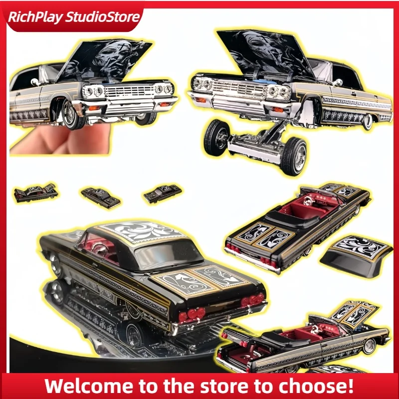 Spot Alloy Car Static Die Casting Car Lowrider Black Gold Jumping Car 1:64 Trendy Play Exquisite Model Ornament Collection Gifts