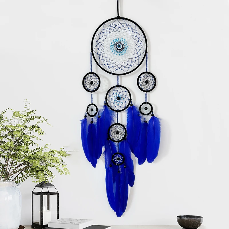 Dream Catcher Handmade Blue Feathers Wind Chimes Bohemian Wall Pendants Living Room Hanging Ornaments Festival Gifts Home Decor