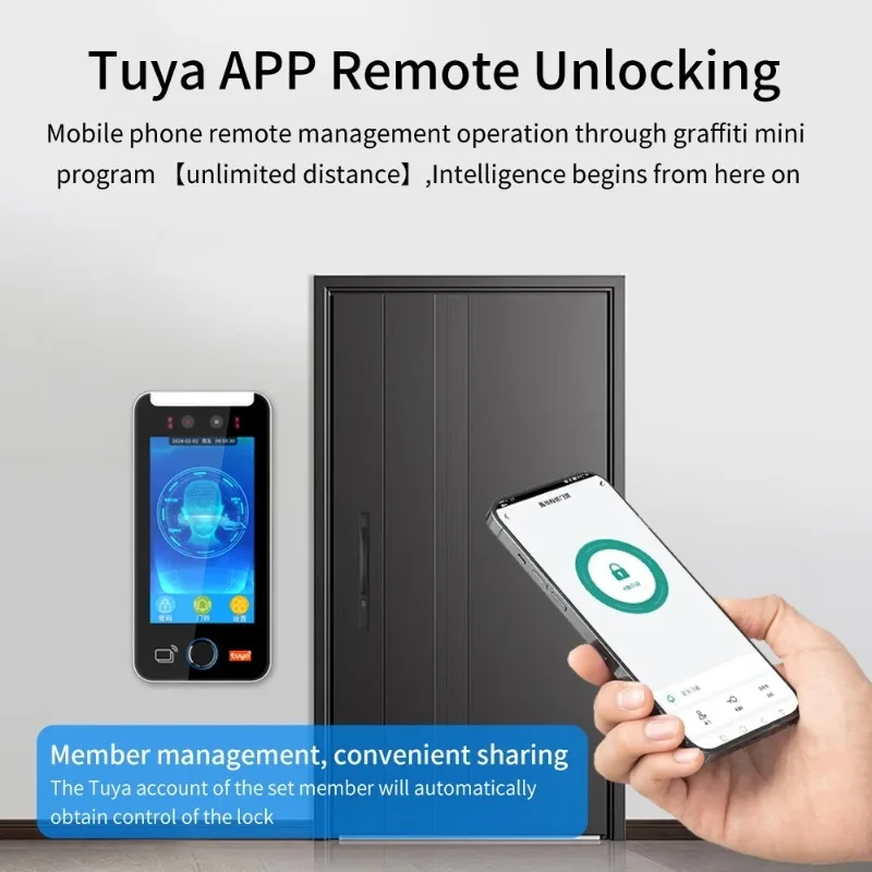 5 pollici Tuya APP WIFI AI Carta biometrica dinamica Impronte digitali Riconoscimento facciale Presenza Macchina di controllo accessi Schermo HD 1080P