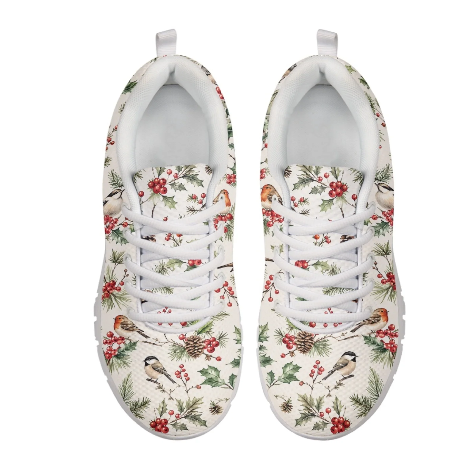 Coloranimal Winter Holly Bird Print Men Breathable Walking Sneakers for Medical Shifts Anti-Slip Sneaker Women Sport Shoes