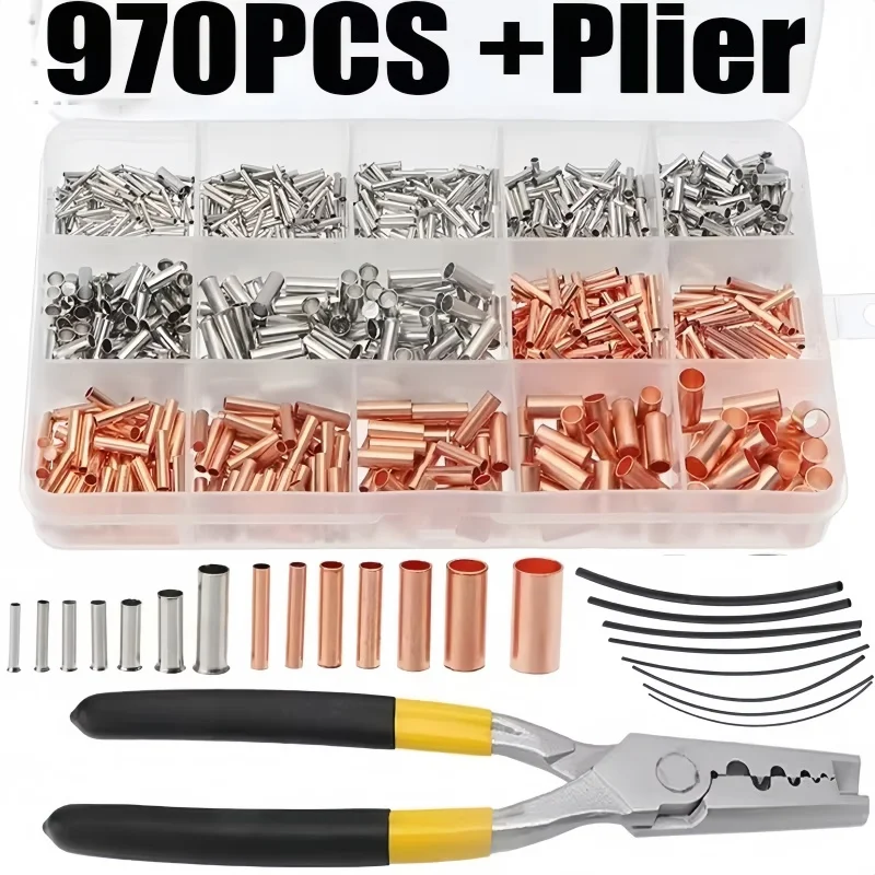 

Комплект втулок для соединителя кабеля медных трубок 970, с обжимными клещами для термоусадочных трубок для соединений трубопровода медного соединения