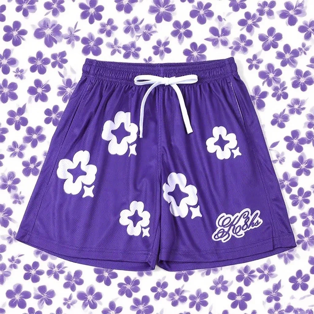 New Fashionable Printed Sports Shorts for Women with Flower Pattern Shorts Loose Women's Sports Shorts Quick Drying Breathable