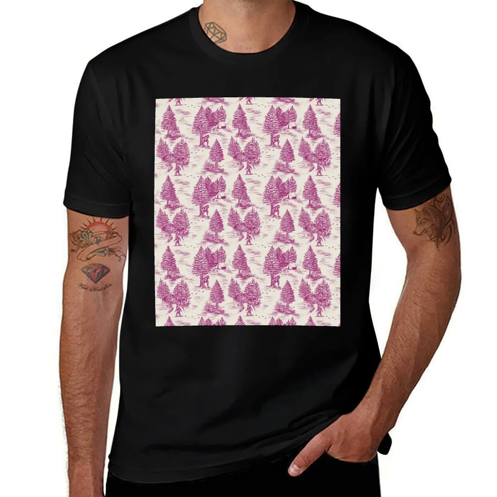 Magenta Bigfoot / Sasquatch Toile de Jouy T-Shirt blacks tops rapper graphic tees hippie clothes mens graphic t-shirts funny