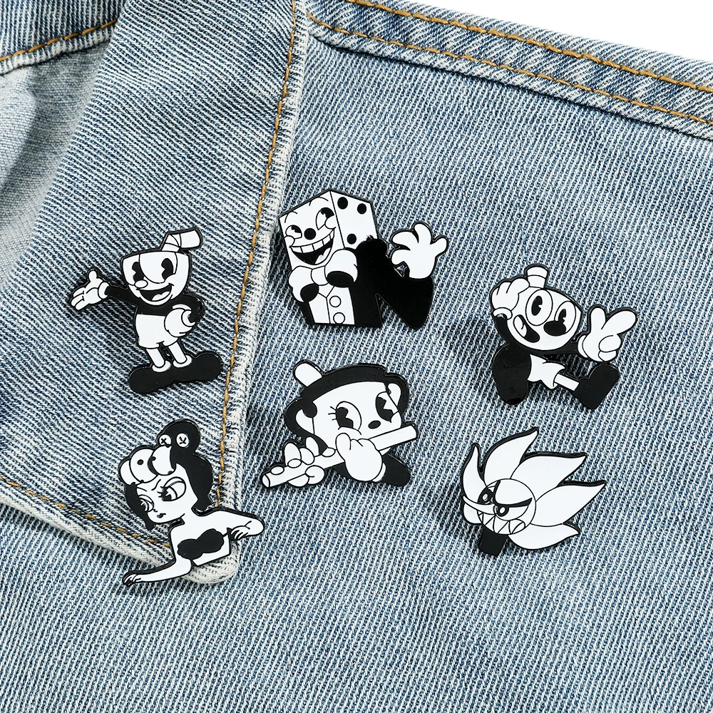 Custom Cuphead Anime Enamel Pin Mug Funny Game Brooches for Women Alloy Metal Badges for Ladies Jewelry and Backpack Gifts