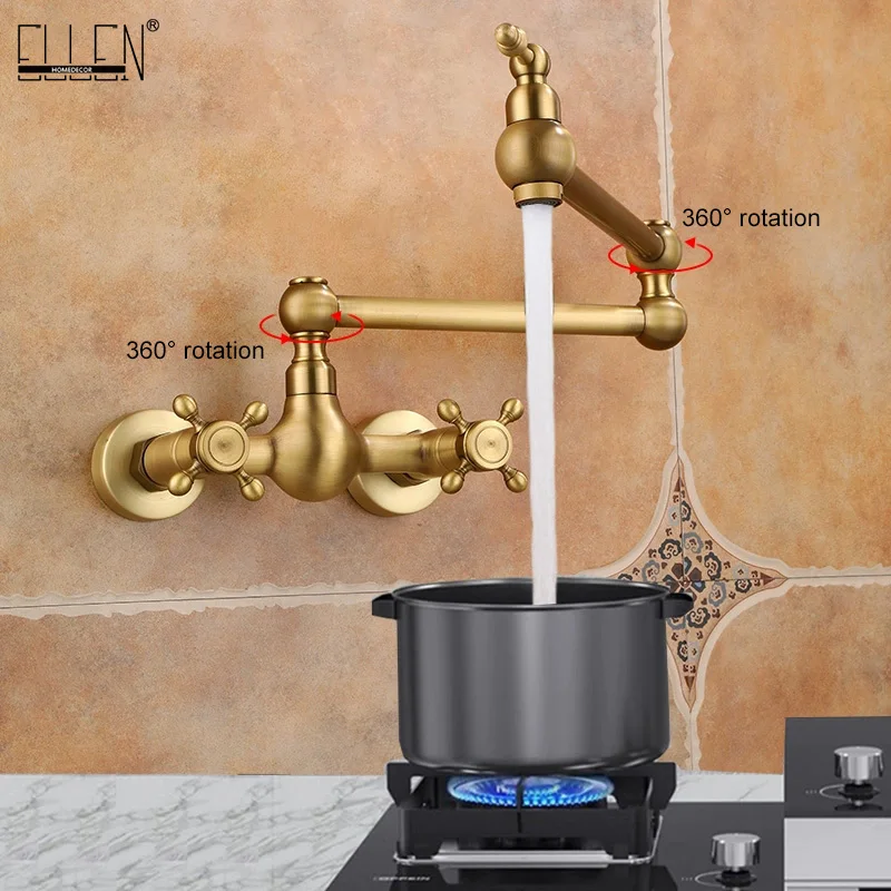 

Wall-Mounted Antique Brass Kitchen Faucets Hot Cold Water Filter Tap for Kitchen Sink Mixer Folding Kitchen Faucet EL542A