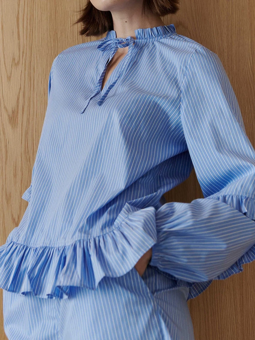 Martahqiqi Loose Women Pajamas 2 Piece Suit Lace Up Sleepwear Long Sleeve Nightwear V-Neck Nightgowns Shorts Casual Nightie Set