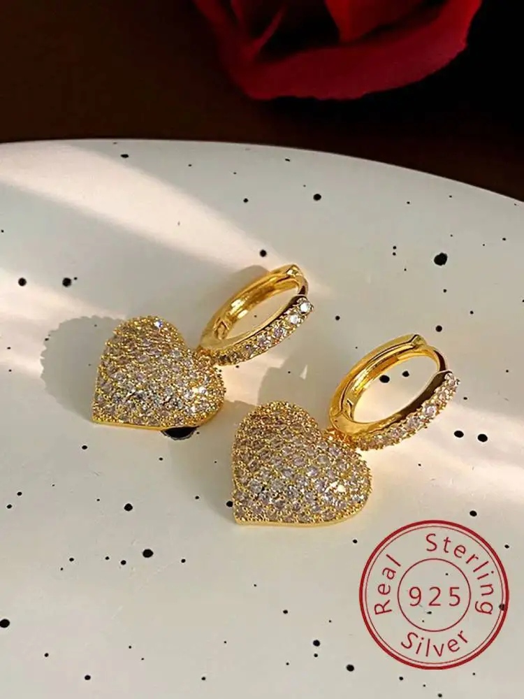 925 Sterling Silver Simplicity Classic Zircon Love Ear Buckle For Women Party Anniversary Fashion High Quality Fine Jewelry