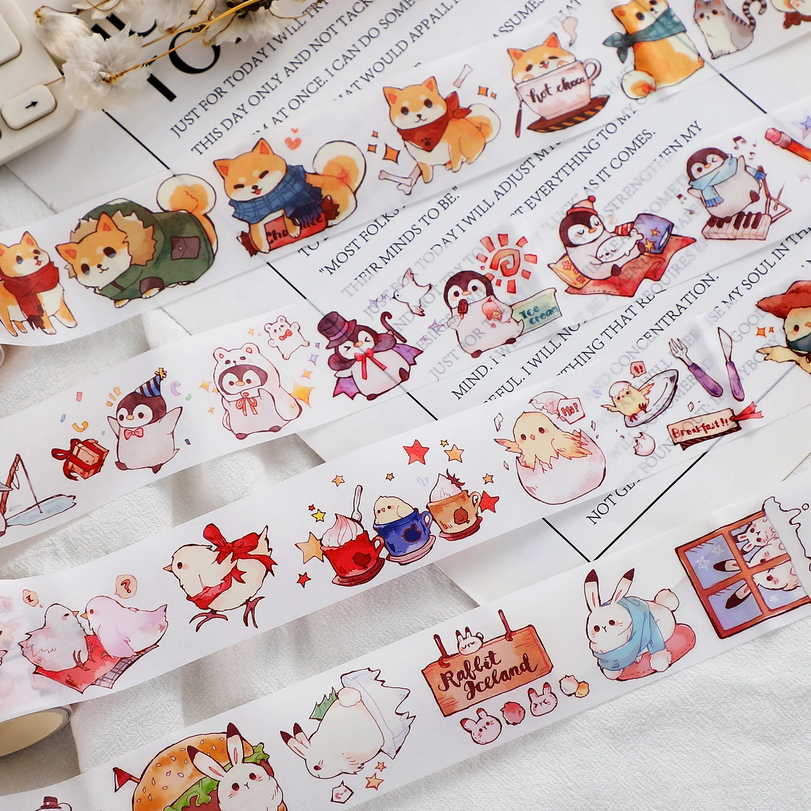 200cm Small Animals Pattern Cute Journal Material Washi Tape DIY Scrapbooking Kawaii Stationery Collage Decoration Masking Tapes