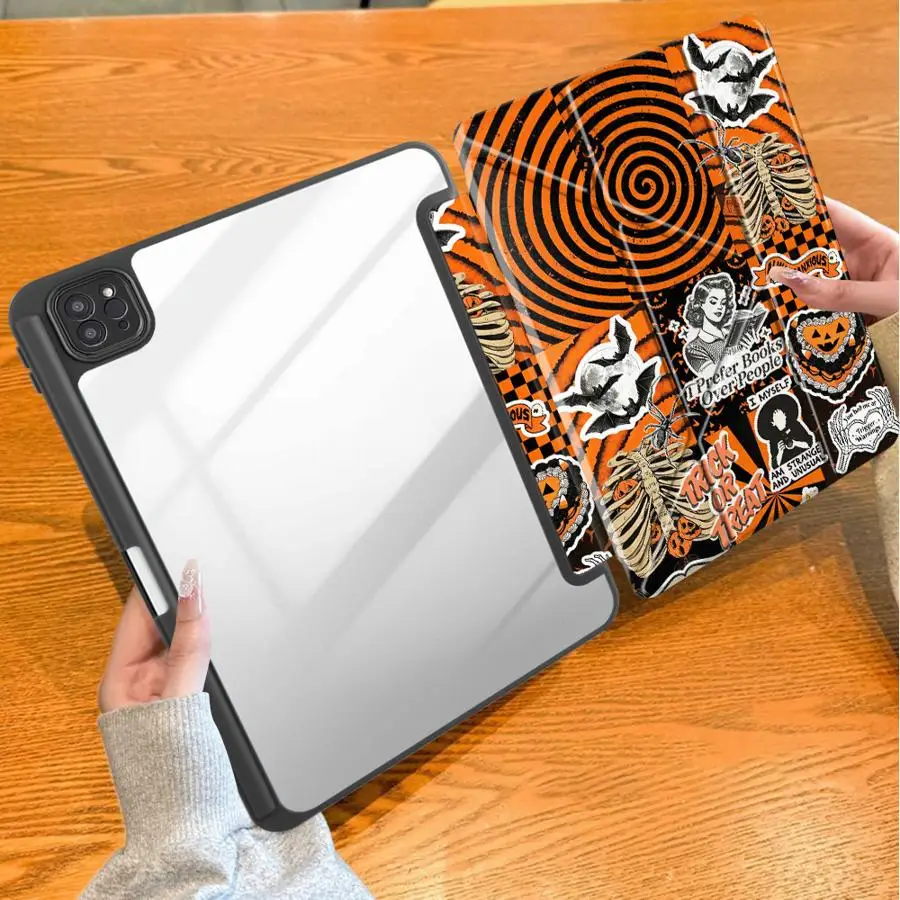 With Pen Slot Cover Tablet Case For iPad 12th 10th Gen Mini 7 6 5 Pro M4 13 2025 2026 11th 9th Air 8 M2 M3 3 Halloween Ghost