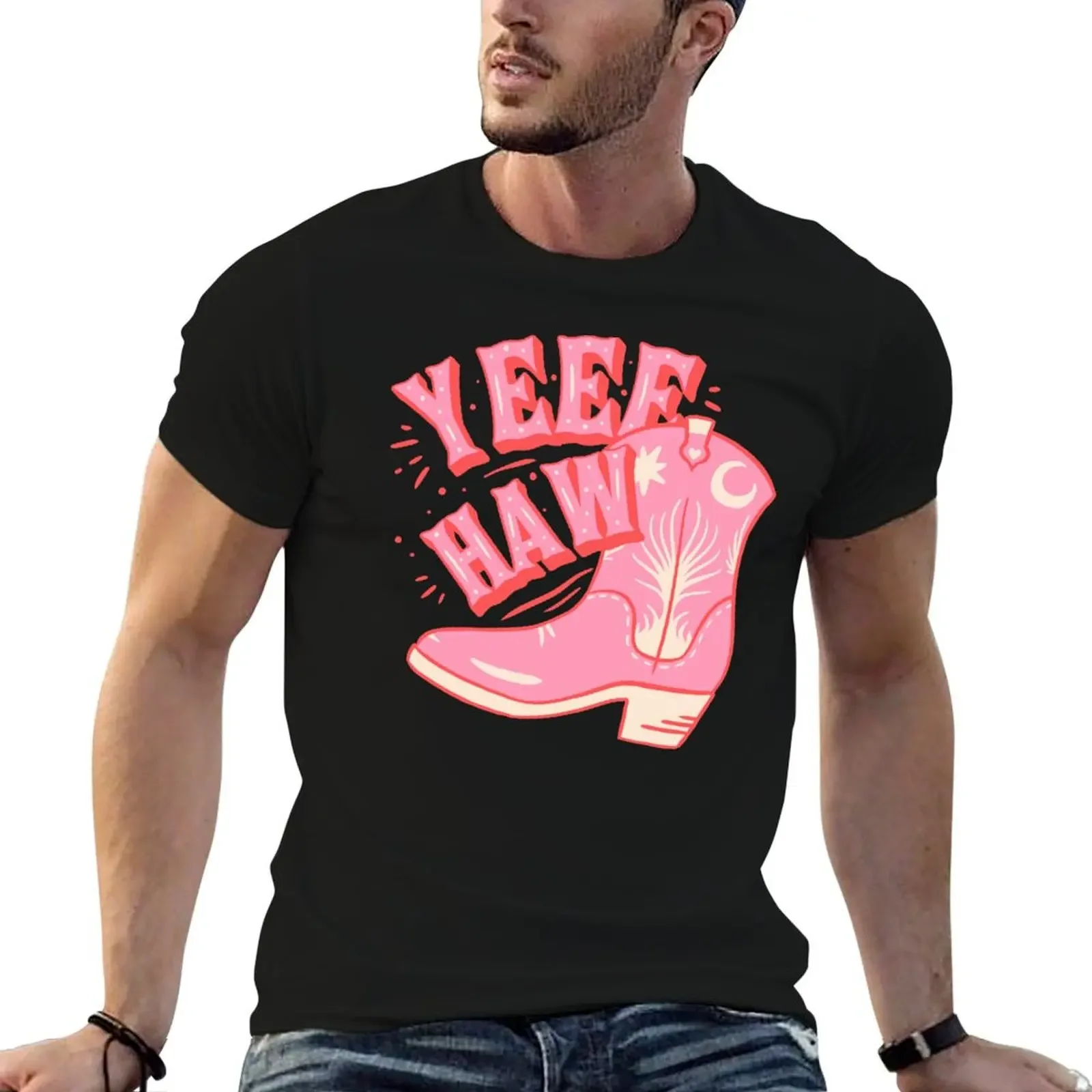 YEEHAW Pink Cowboy Space Cowgirl Rodeo Boot Preppy Aesthetic HOWDY Y'ALL White Background T-Shirt