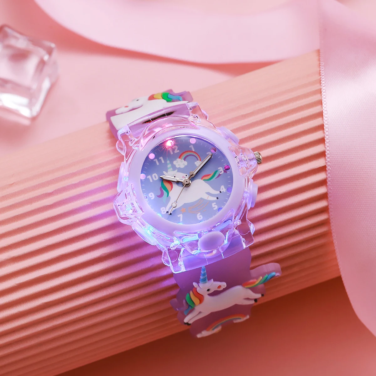 ساعة يونيكورن كارتونية جديدة من السيليكون، ساعة أطفال للطلاب، ساعة مضيئة خفيفة #4