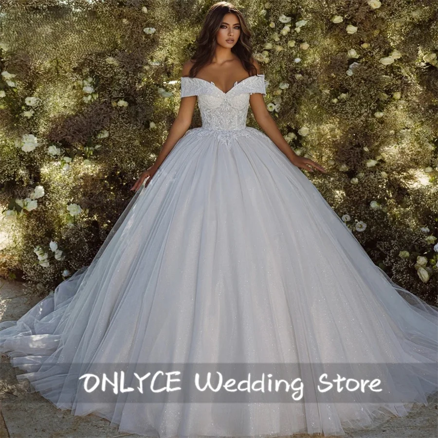 

Exquisite Simple Ball Gown Wedding Dress Bead Diamonds Elegant Appliques Bridal Gowns Tulle Vestido De Noiva Customized