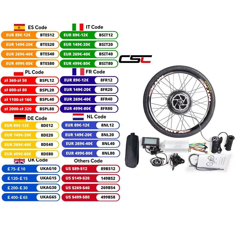 CSC Elektrofahrrad-Umrüstsatz hinten 48 V 1000 W 1500 W Nabenmotor Rad getriebelos 26 Zoll 27,5 Zoll