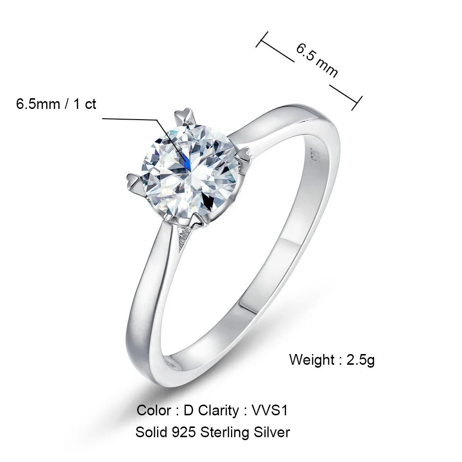 

ALLNOEL 0.5-4CT VVS1 D Color Moissanite Ring for Woman GRA Certified Pass Diamond Test 925 Silver Eternity Ring Wedding Gift