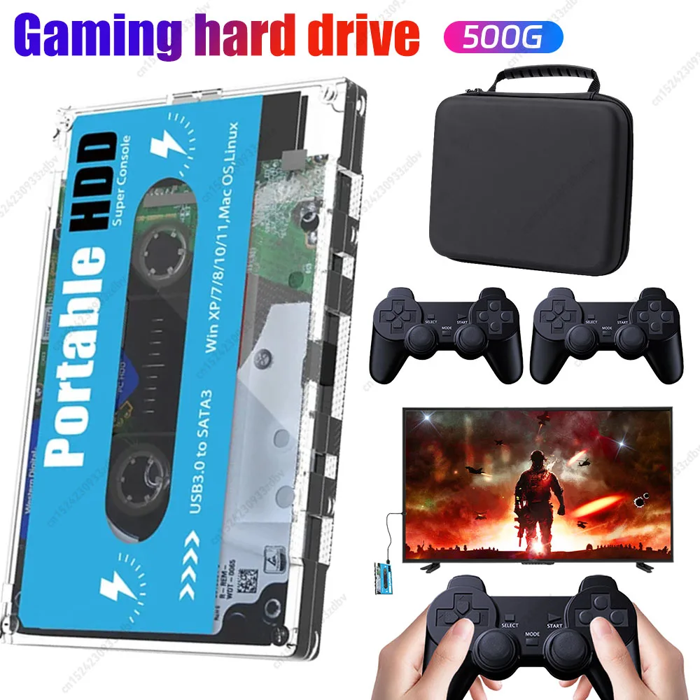 محرك الأقراص الصلبة الخارجي المحمول 500G Batocera 33 مع 110000 + ألعاب ألعاب لمحاكي PS2/PS1/SS/MAME/ARCADE لأجهزة الكمبيوتر المحمول/الكمبيوتر الشخصي/ويندوز