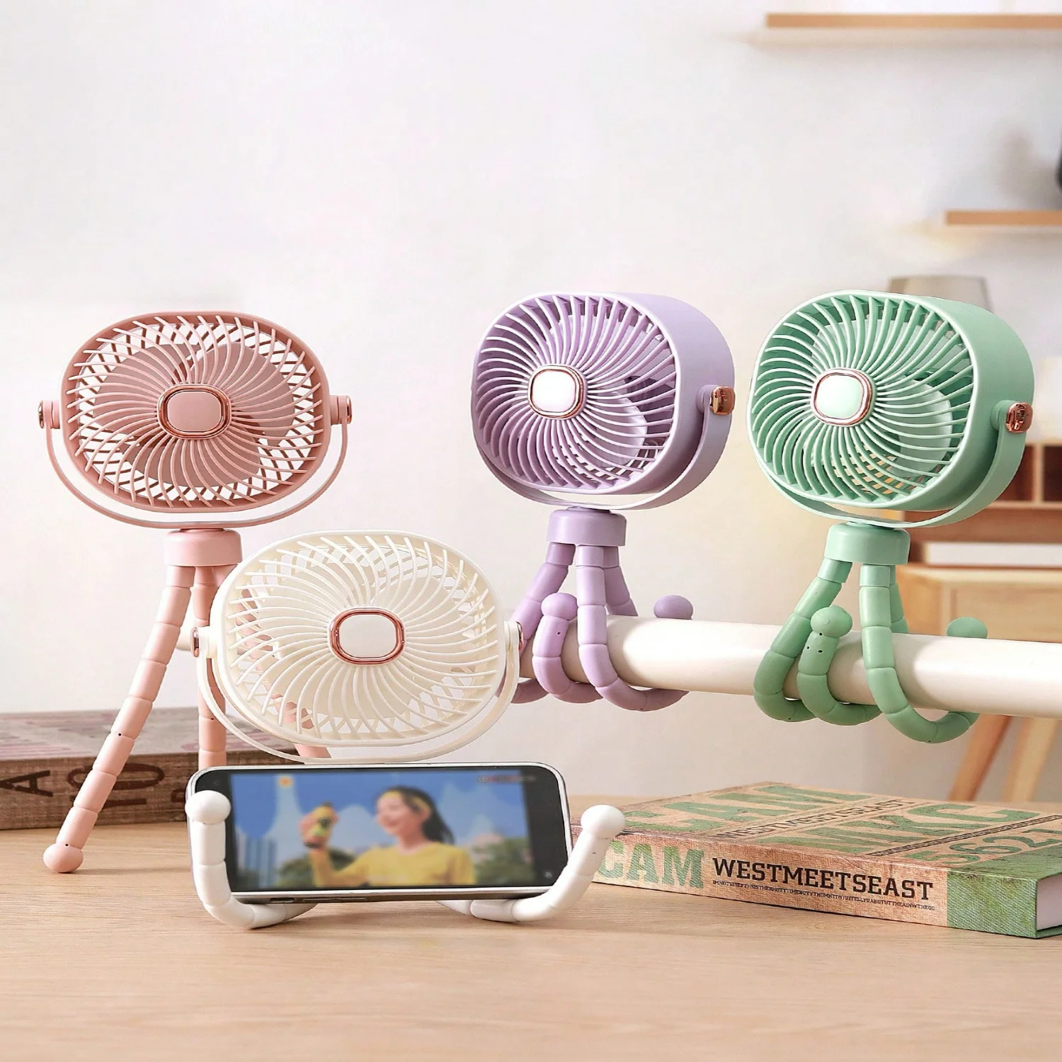 Rechargeable Portable Octopus Table Mini Fan 500mAh Lithium Battery USB Cable Outdoor Baby Stroller