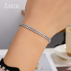 ZAKOL New Classic Exquisite Round Cubic Zirconia Double Layered Tennis Bracelets for Women Wedding Party Jewelry