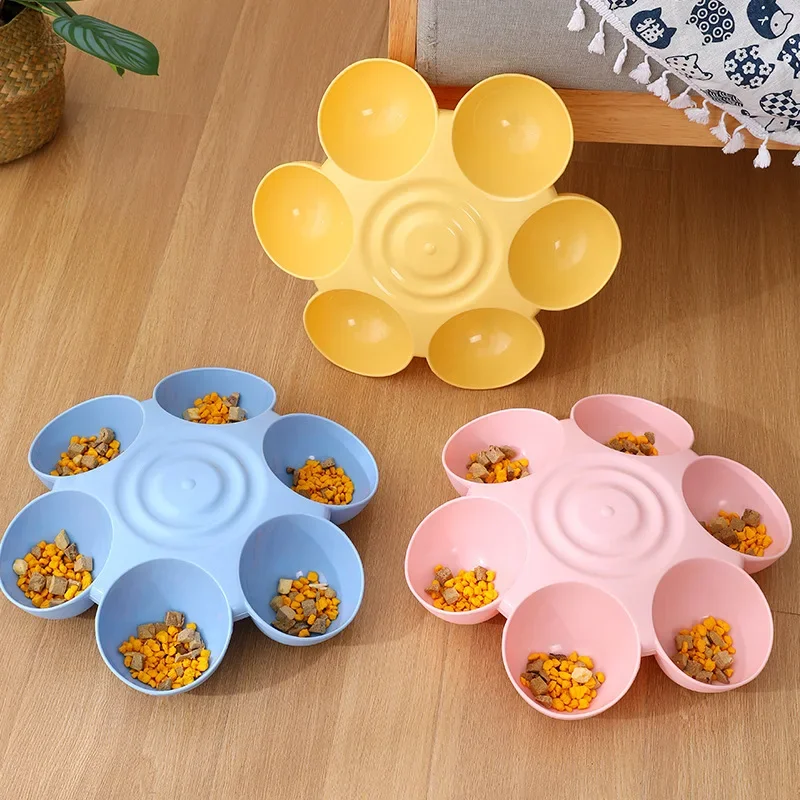 6 in 1 Dog Bowl Puppy Slow Feeder Dog Bowl Cat Water Bottle Flower Shape Cat Water Feeding Bowl Healthy Diet Dish Pet Accessory