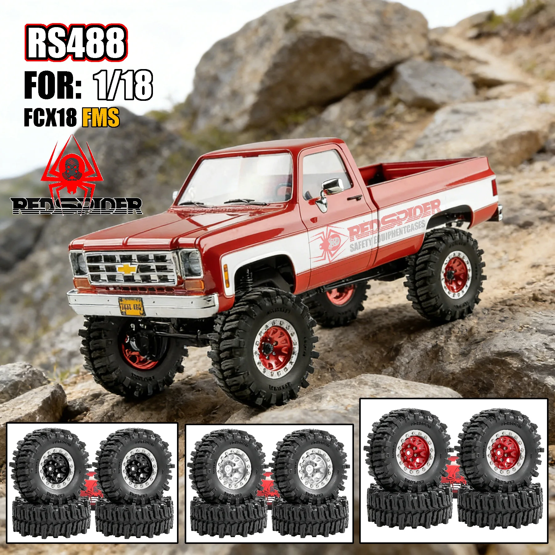 

1.3 Inch Tires and Wheels Set for TRX4M SCX24 FMS FCX24 Ascent-18 1/18 RC Crawler, All Terrain Rubber Tires with metal Rim