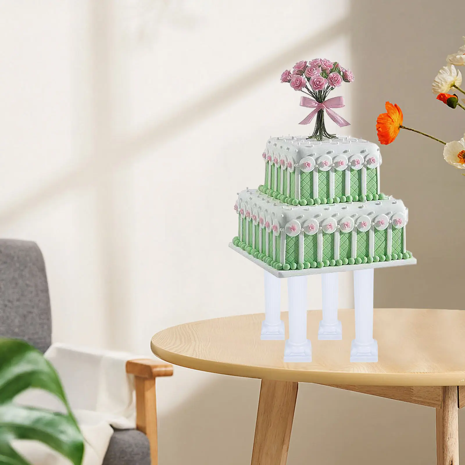 8pcs Roman Column Cake Holders – Premium Plastic Dessert Toppers for Wedding Tiered Cakes & Bakery Display