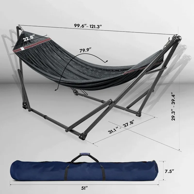 Hamac double avec support inclus pour 2 personnes, lit-balançoire pliable, capacité artérielle 600, portable