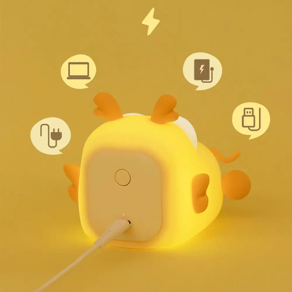 Madeira Peixe Knock Timer Night Light, Loong Forma, Carregamento USB, Escurecimento, Rezando Lâmpada, De Madeira, 3 Nível