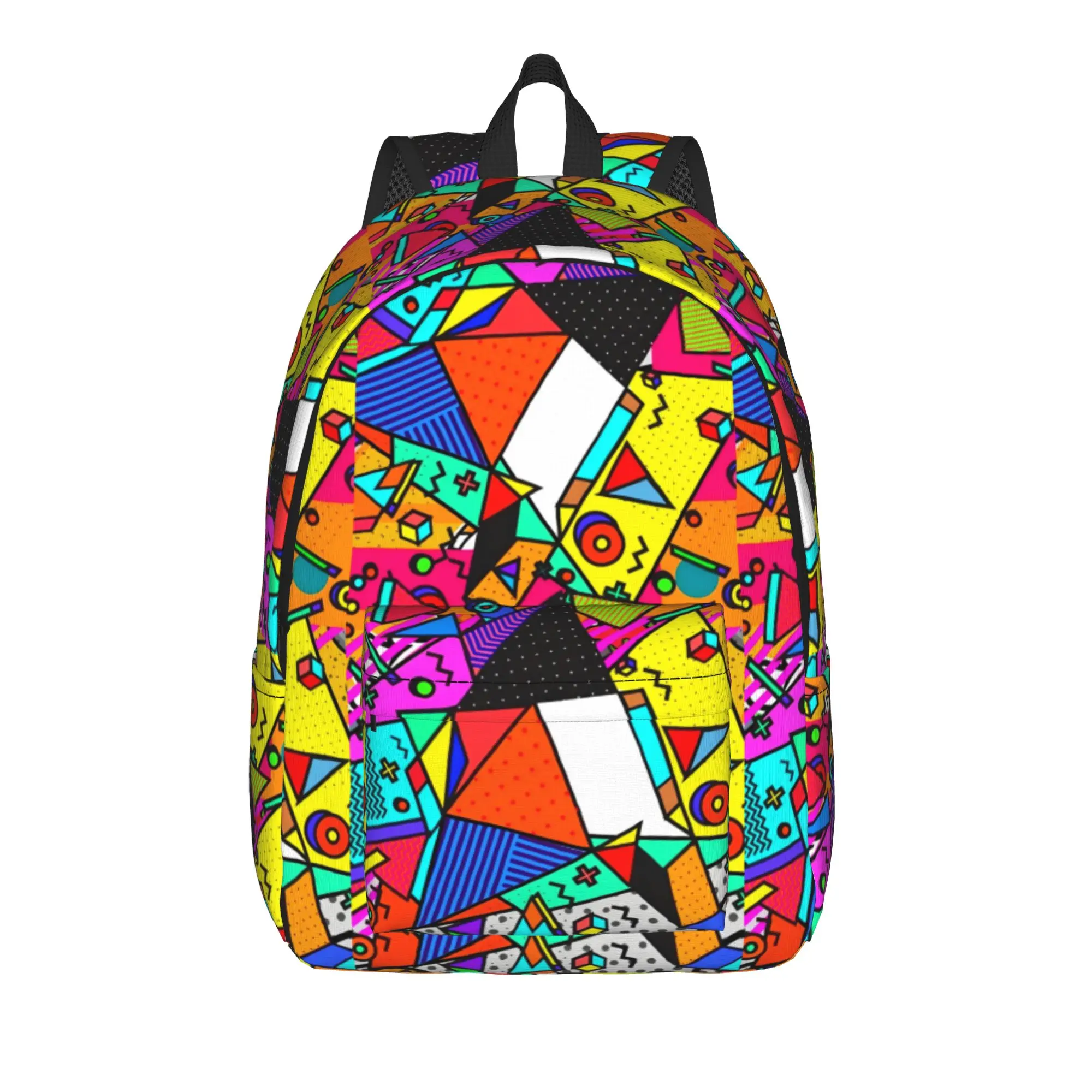 Geometric Patchwork Art Backpack  Outdoor Style Backpacks Women Men Colorful Lightweight High School Bags Fun Rucksack