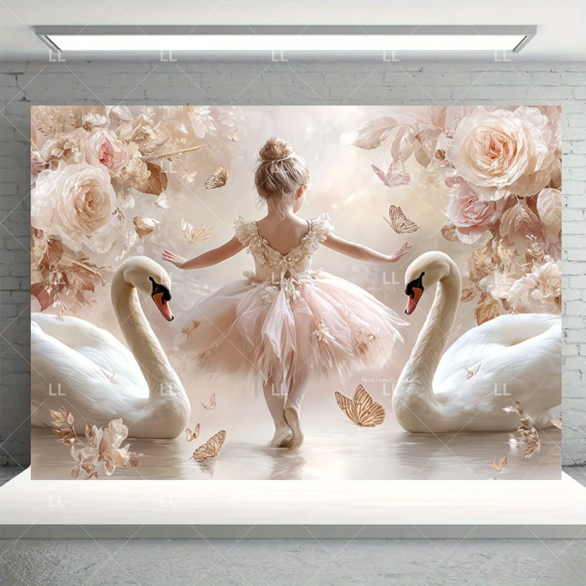 Rosa Ballett-Prinzessin Mädchen Geburtstagsparty-Zubehör Hintergrund Eleganter Edler Schwan Schmetterling Fotografie-Hintergrund Baby-Shower-Dekoration – Detail 5