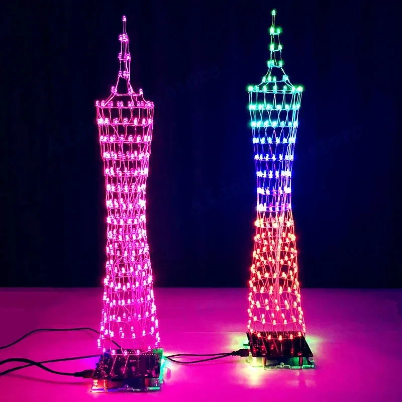 diy electronic soldering kit LED colorful Canton Tower Light 16*16 Electronics practical training soldering