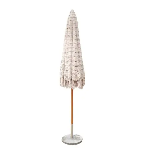 Boho Macrame Parasol Vintage Beach Umbrella  Pole Cotton Cloth Tassels for Patio Courtyard Hotel Bali Style Fringe