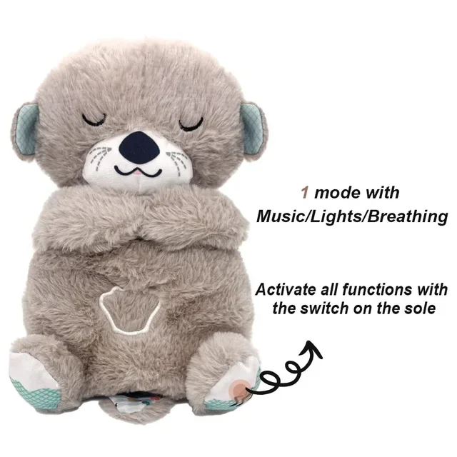 Respirazione lontra sonno e compagno di giochi lontra musicale farcito peluche per bambini con suono leggero neonato sensoriale comodi regali per