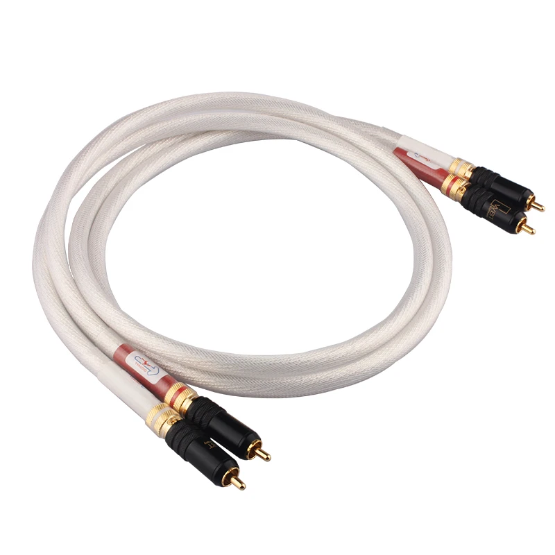 YYAUDIO Hi-End 7N OCC Verzilverde 2RCA Audiokabel 12 Strengen Audiokabel HIFI 2RCA NAAR 2RCA Kabel Met WBT RCA Plug Kabel