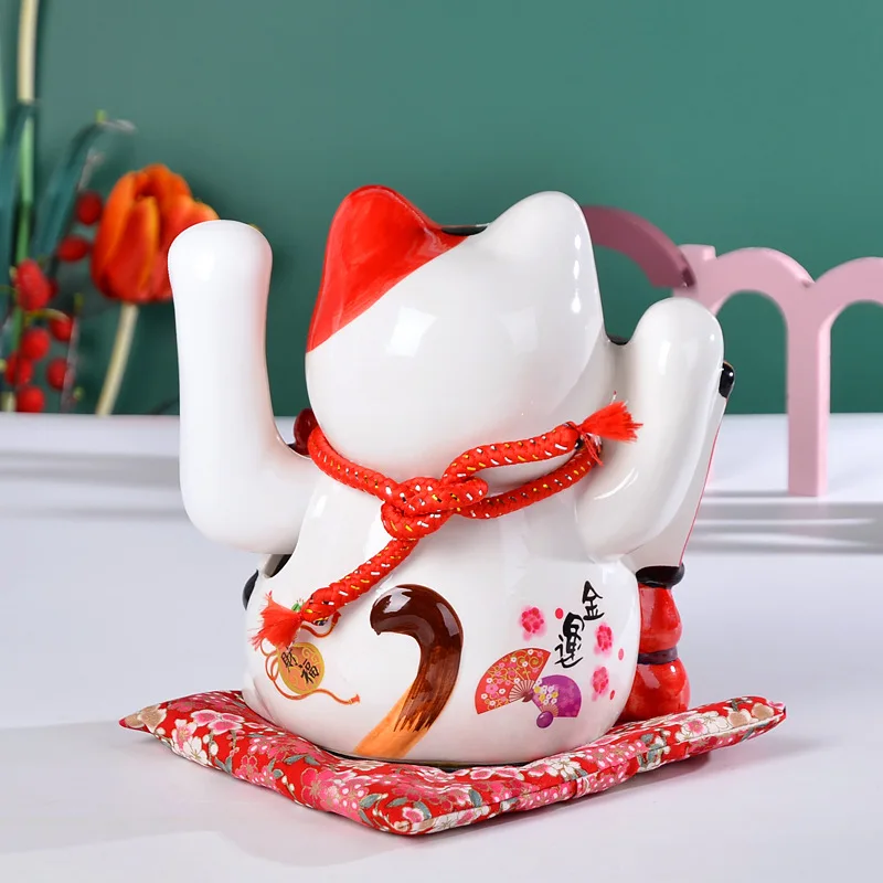 10 Inches Automatic Hand Waving Lucky Cat Ornament Ceramic Shop Front Decoration Mascot Opening Gift Home Entrance Decoration