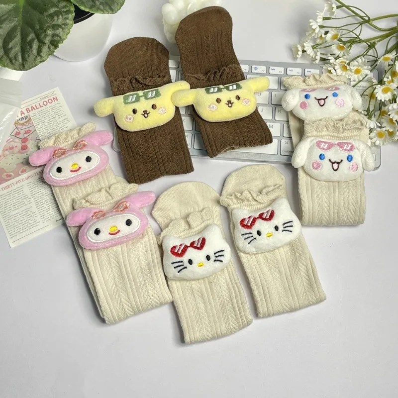 

Kawaii Cartoon Cinnamoroll Cotton Socks Kawaii Kuromi My Melody Pompom Purin Anime Figure Socks Combed Cotton Mid-tube Stockings